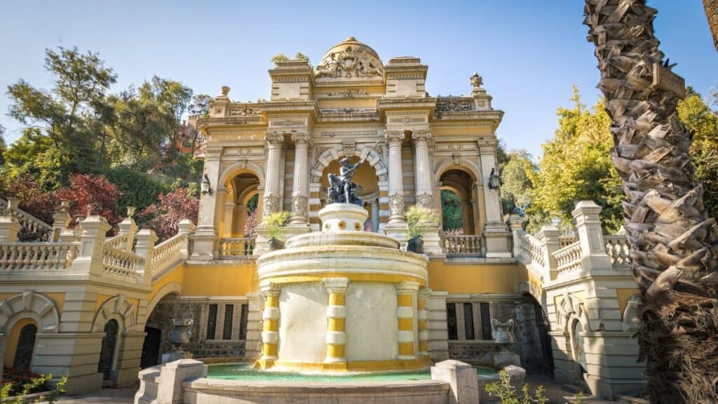 Neptune Fountain At Terrace Of Santa Lucia Hill In Santiago Chile