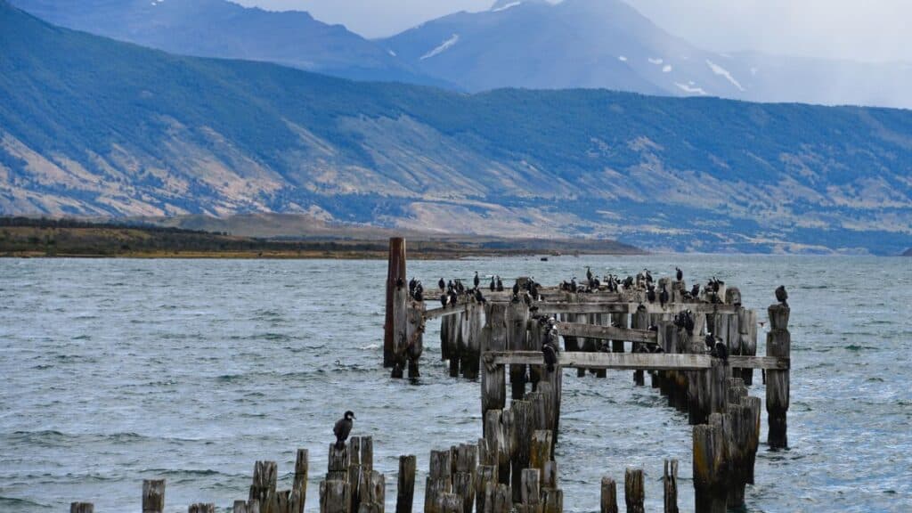 Old Pier Muelle Historico in Almirante Montt Gulf in Puerto Natales Chile Patagonia