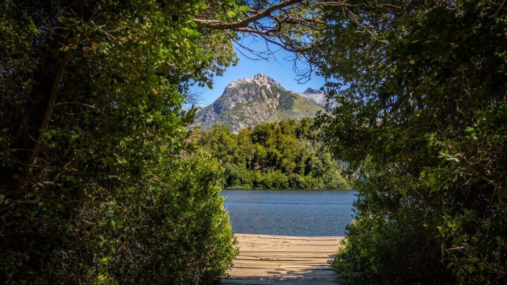 View of Lago Escondido Hidden Lake at Circuito Chico Bariloche Argentina Patagonia