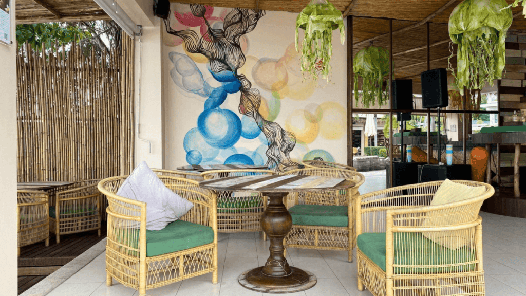Beach Bar with Chairs and Art at Selina Serenity Rawai Phuket, Thailand