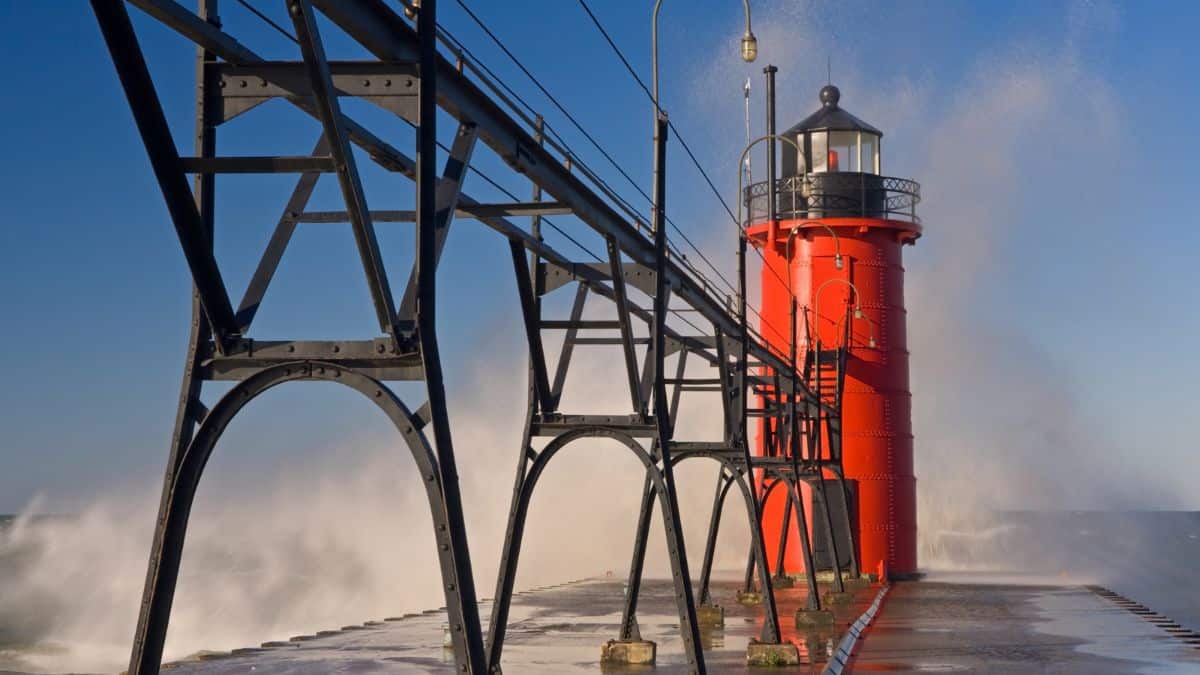 South Haven Lighthouse Near The Sea In Michigan US