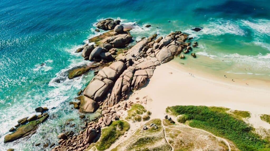 Aerial View Of Praia Mole Beach Costline In Florianopolis Santa Catarina Brazil