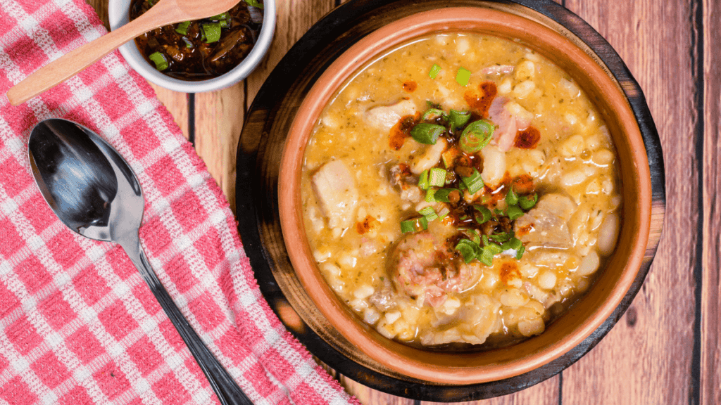 Ceramic bowl with typical Argentine cuisine Locro Stock