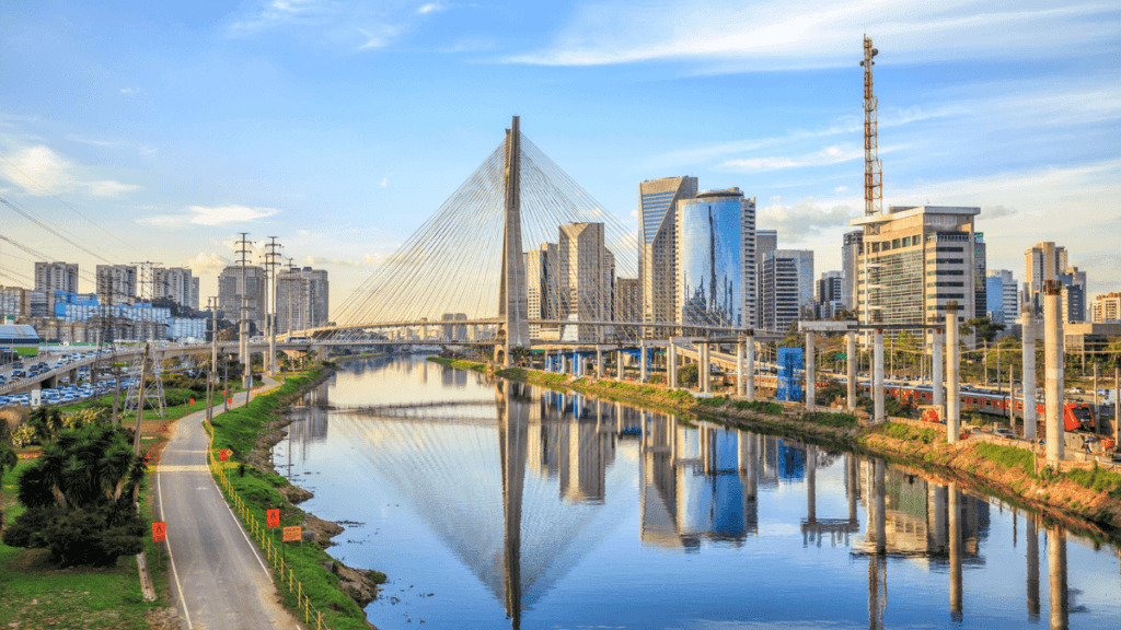 Octavio Frias de Oliveira Bridge in Sao Paulo Stock