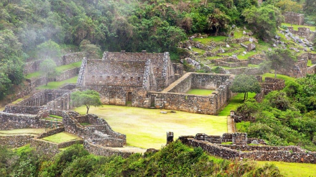 Choquequirao, one of the best Inca ruins in Peru Stock