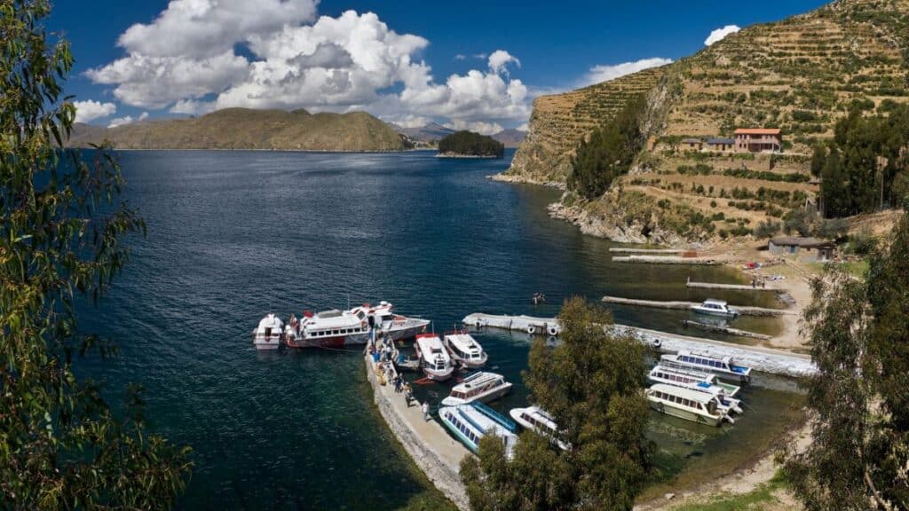 Sun Island (Isla de Sol) on Lake Titicaca in Bolivia Stock