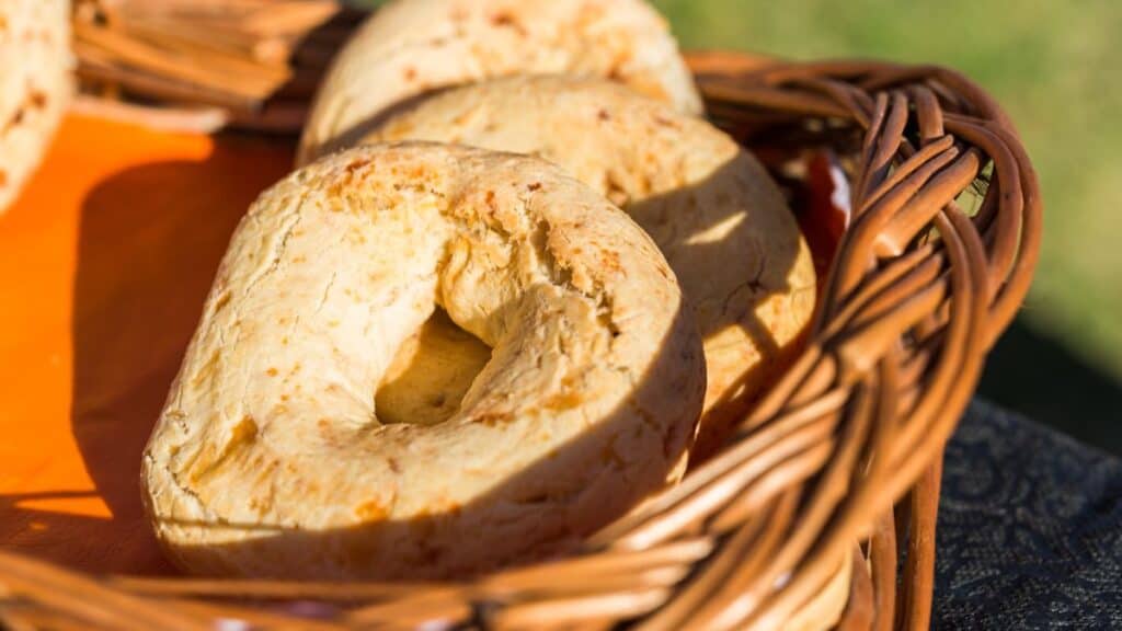 Paraguayan chipa cheese bread at a street food market Stock