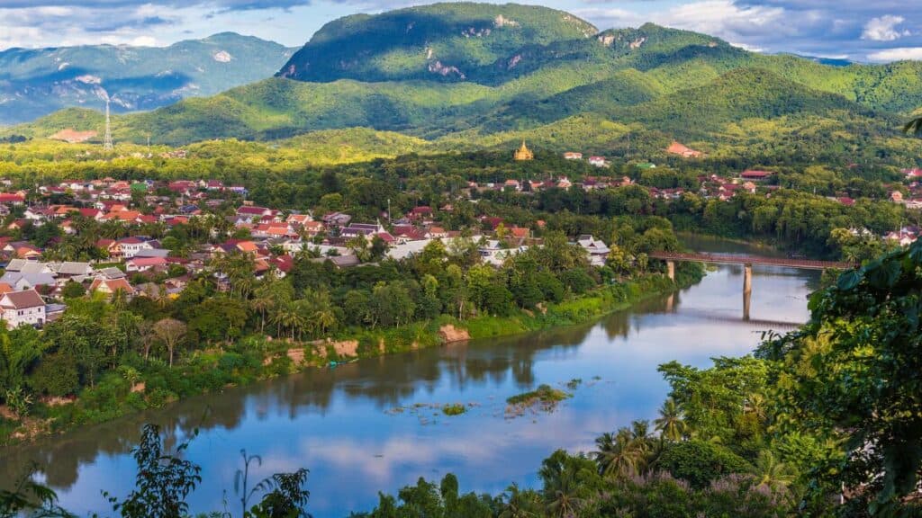 View of Luang Prabang and Nam Khan river in Laos Stock