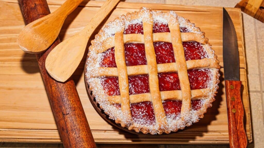 Close-up of a warm homemade Pasta Frola tart Stock