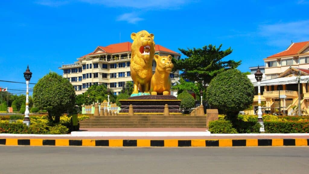 Statue of lion in the city of Sihanoukville, Cambodia Stock
