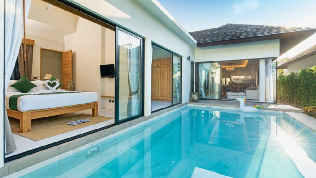 Swiming pool in luxury pool villa - stock image
