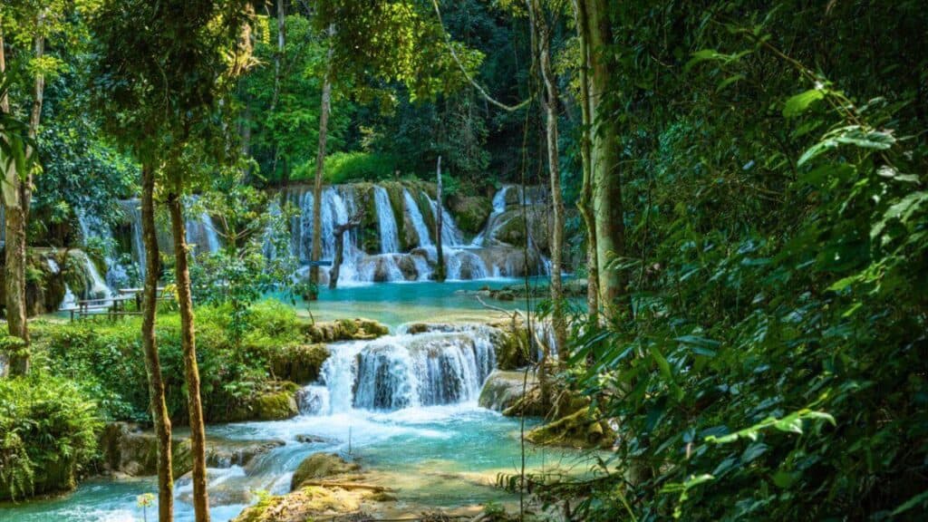 Tad Sae Waterfall in Luang prabang province, Laos Stock