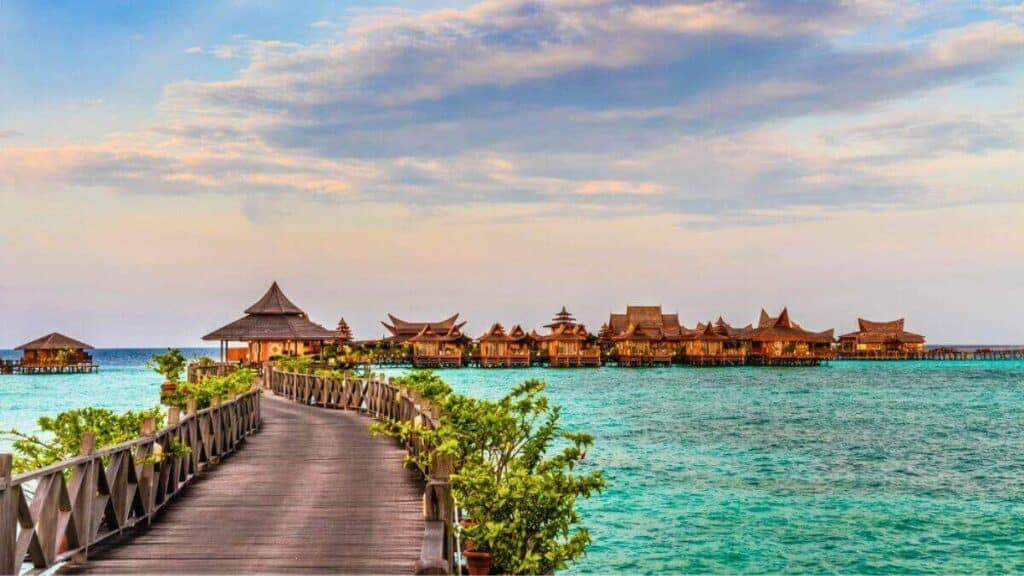 Water bungalows at Mabul Island - Borneo, Malaysia Stock