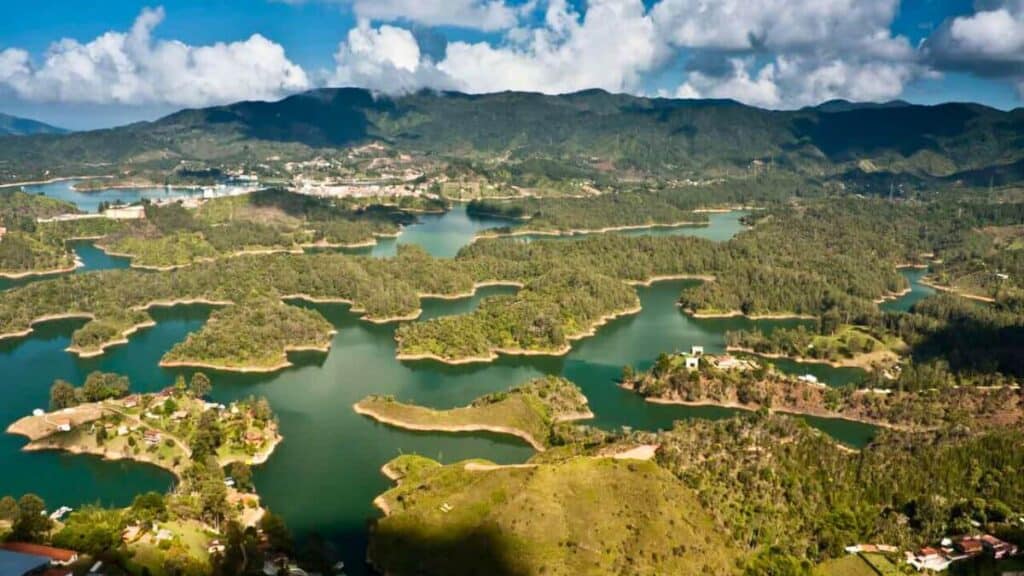 Aerial View of Guatape Dam in Colombia Stock