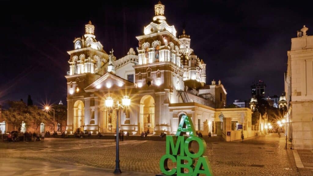 Cordoba Cathedral At Night In Argentina Stock