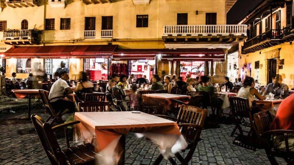 Downtown Cartagena Colombia At Night Stock