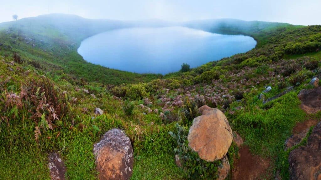 El Junco Lagoon in San Cristobal Island Galapagos Stock