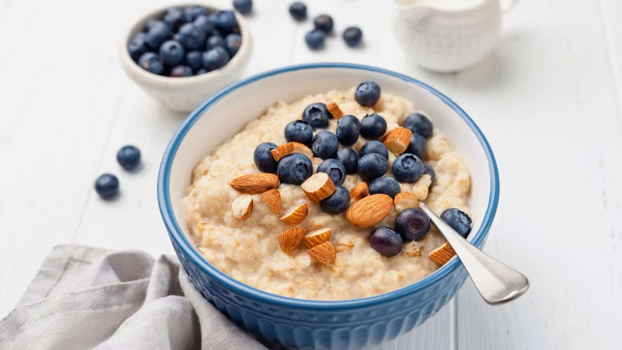 Healthy breakfast oatmeal porridge Stock