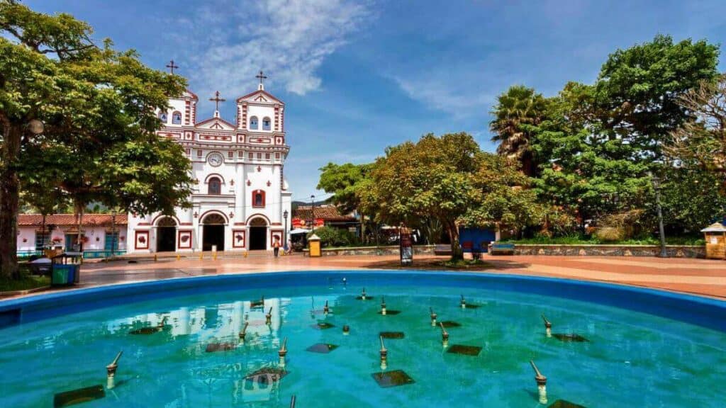Iglesia de Nuestra Señora del Carmen in Guatape Colombia Stock