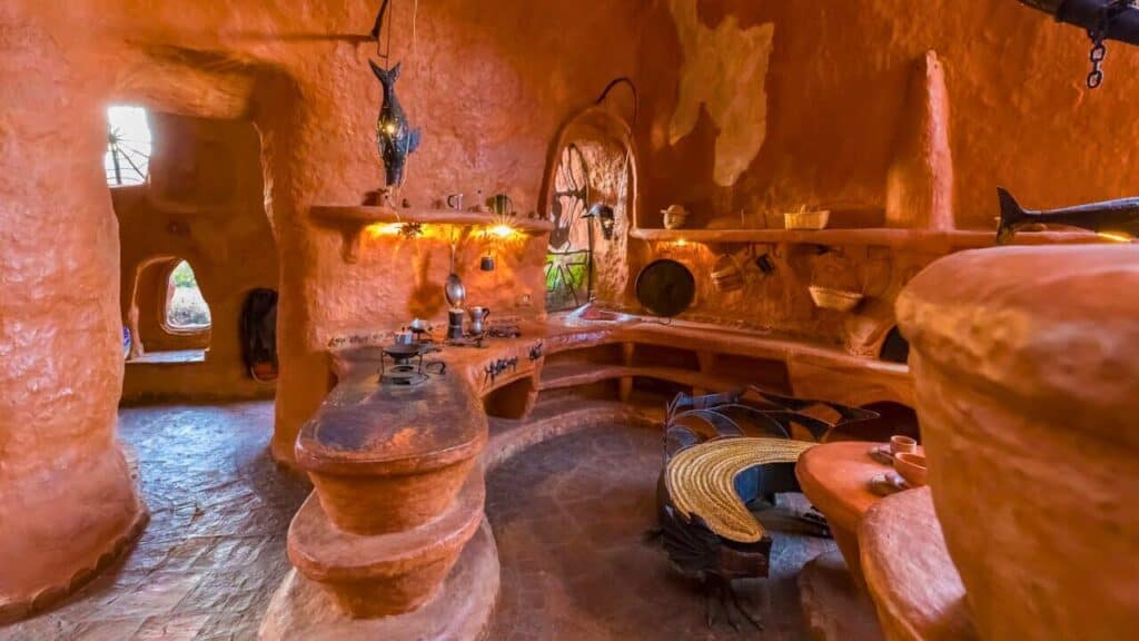 Kitchen of the terracotta house Villa de Leyva Colombia Stock