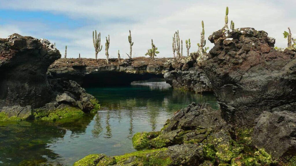 Lava Tunnels Los Tuneles in Isabela Island Galapagos Stock