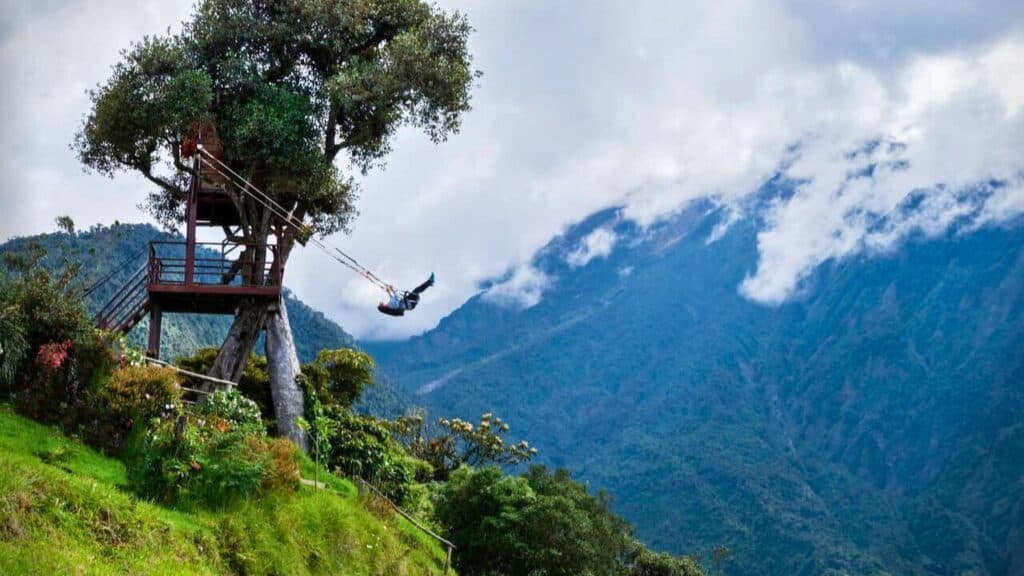 The Swing At The End Of The World in Casa Del Arbol Ecuador Stock