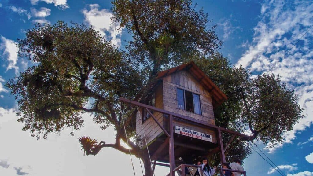 Tree House Casa Del Arbol In Banos De Aqua Santa Ecuador Stock
