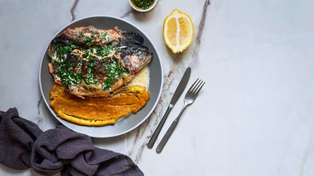 Trucha de Ajillo South American Food Made of Trout Stock