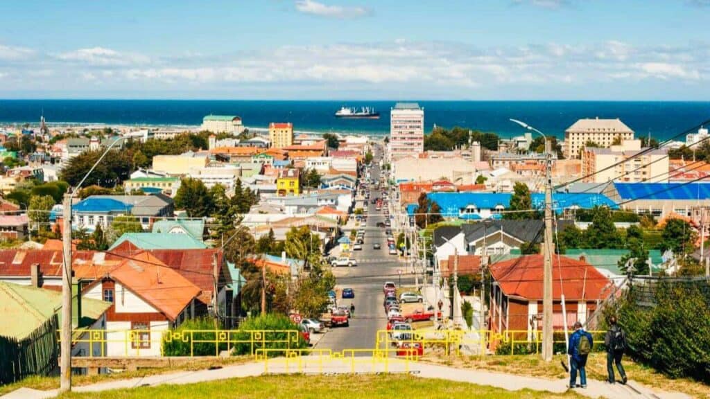 View Of Punta Arena Chile With Strait Of Magellan Stock