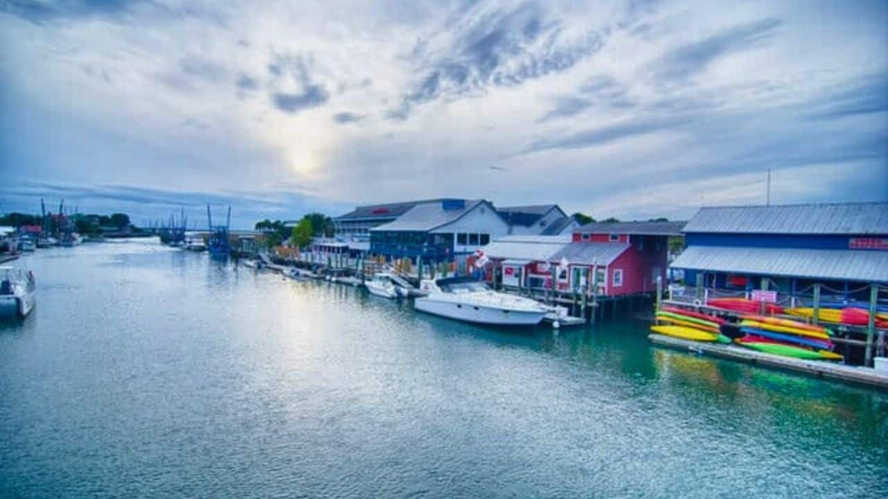 View of shem creek from coleman blvd charleston south carolina stock
