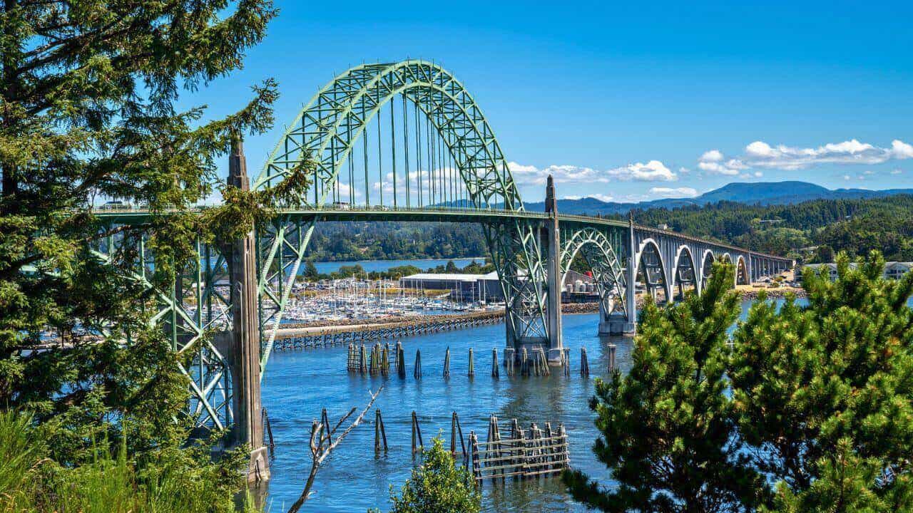 Yaquina Bay Bridge in Newport Oregon stock