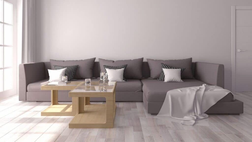 Living Room With Gray Washed Planks Floor