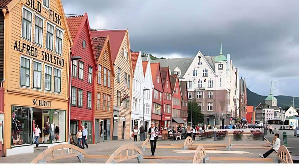 Bergen Norway shops view.