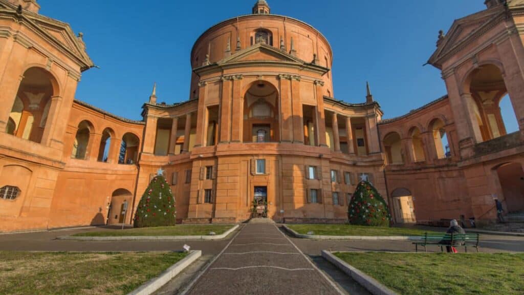 View of San Luca Sanctuary in Bologna City, Italy.