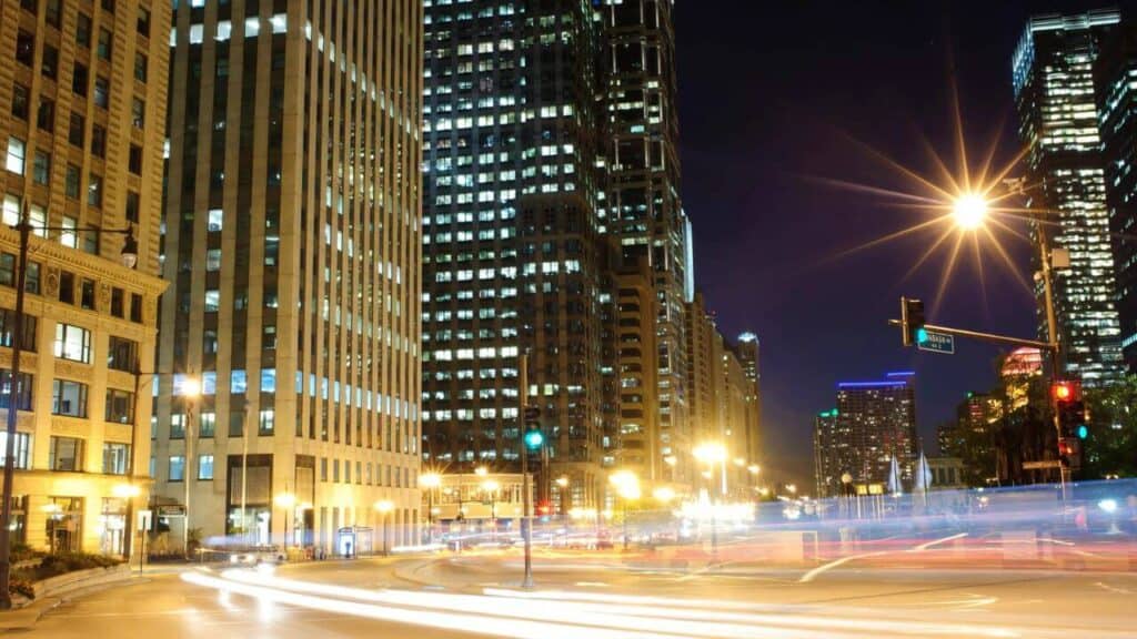 Chicago Downtown Buildings At Night