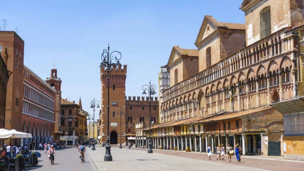 View of central square of Ferrara, Italy.