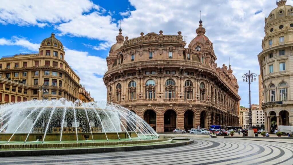 View of Piazza De Ferrari main square in Genoa, Italy.