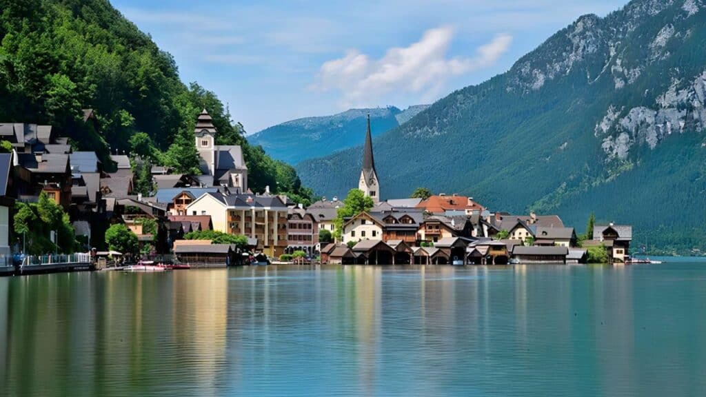 Hallstatt Austria lakeside view.