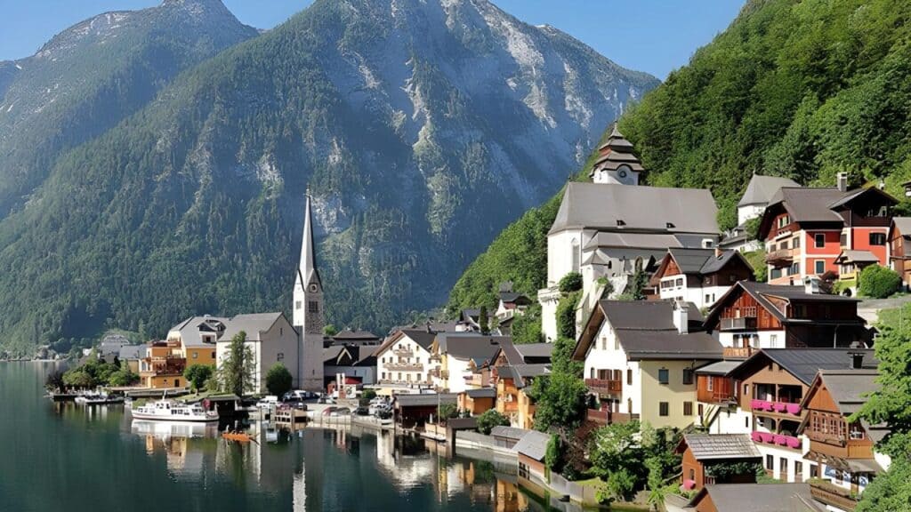Hallstatt Austria lakeside view.