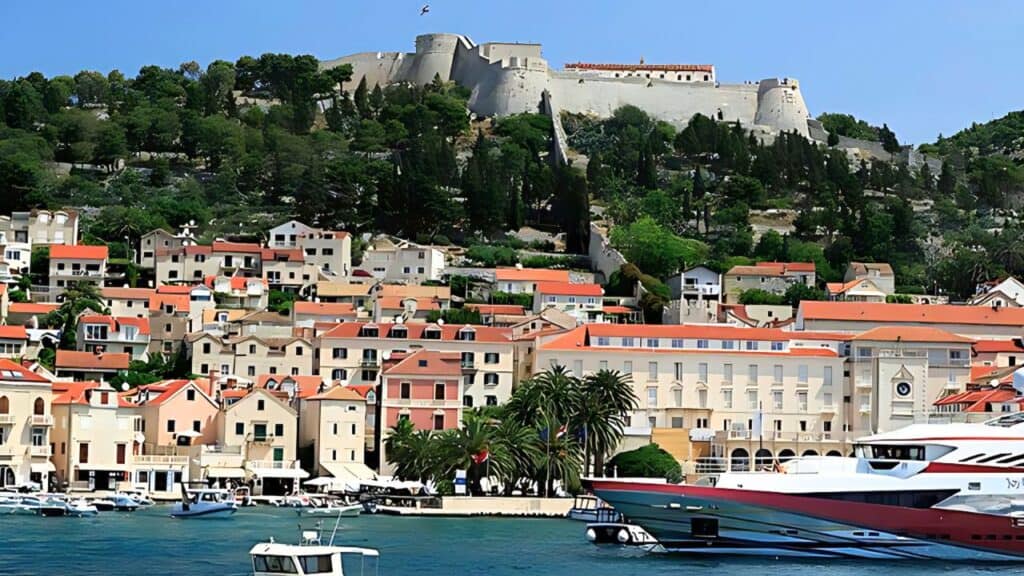 Hvar Crotia lakeside town view.