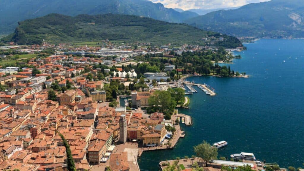 Kotor Montenegro lakeside town view.
