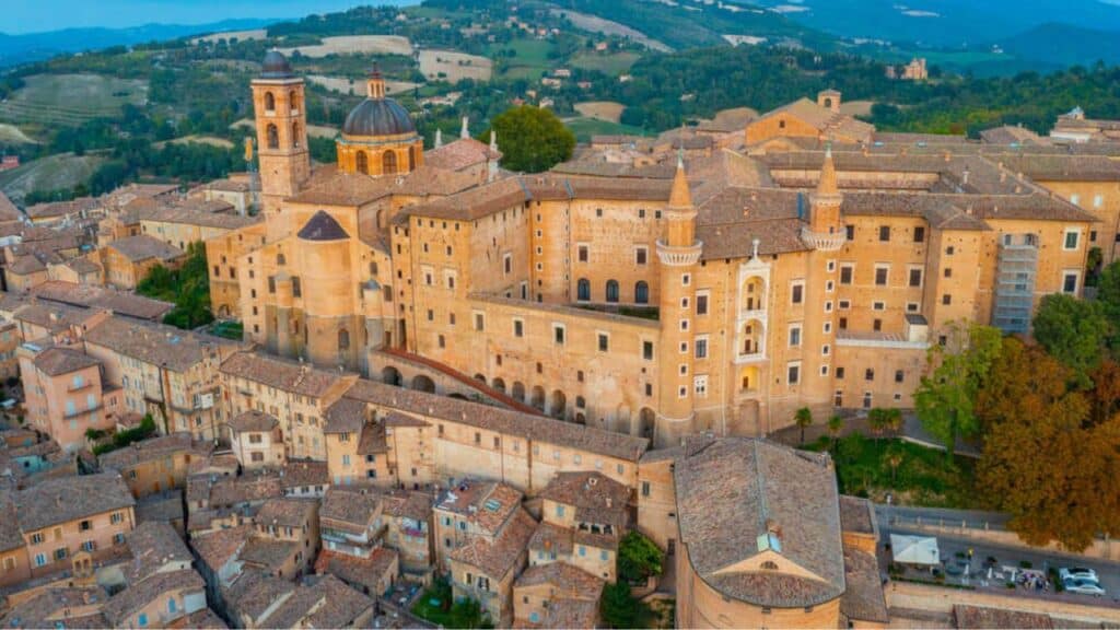 Aerial view of Urbino City, Italy.