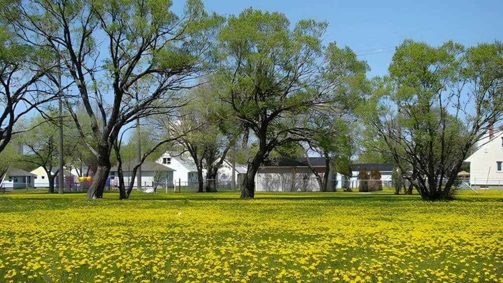 Yellow flowers in Winneperg Manitoba during summer.