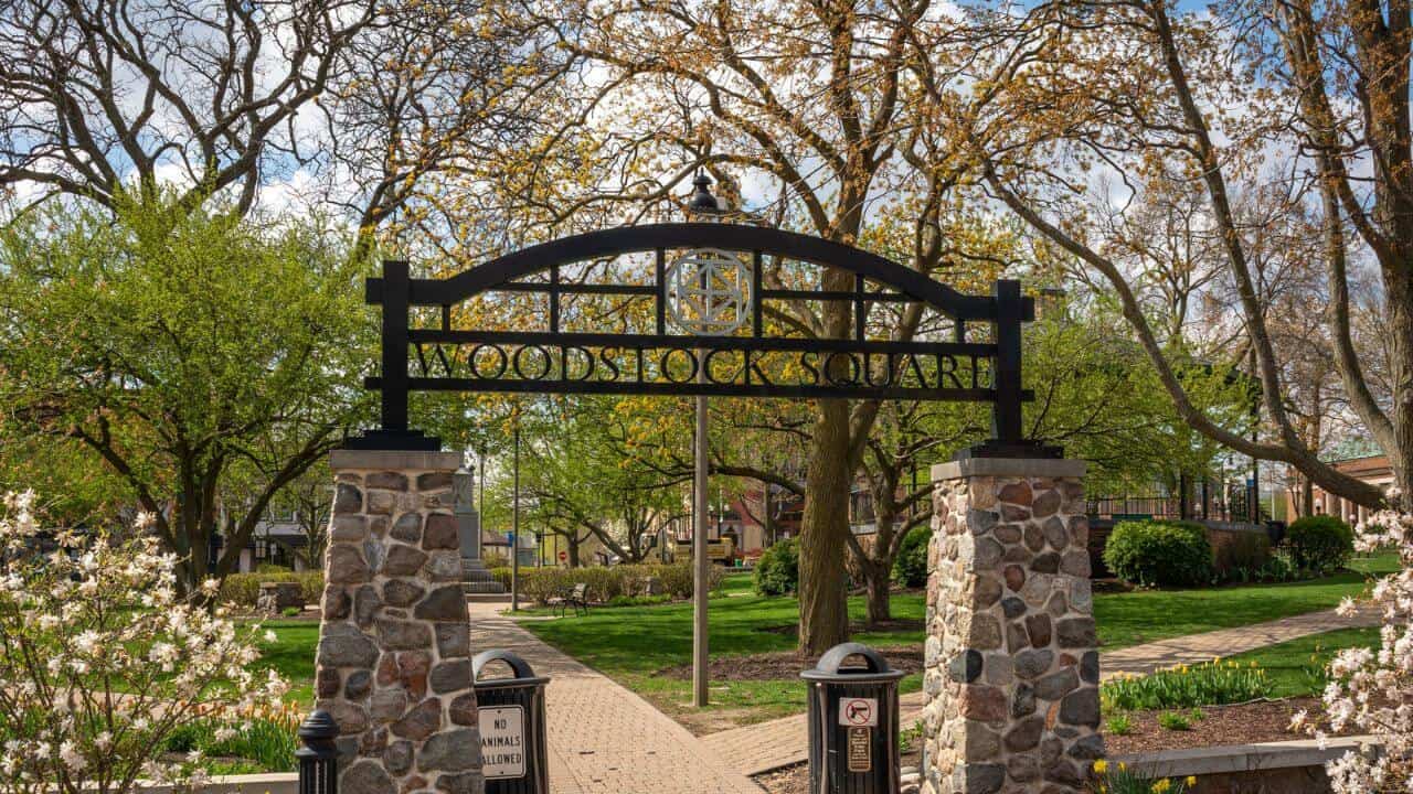 Woodstock Square Illinois Trees Park Gate