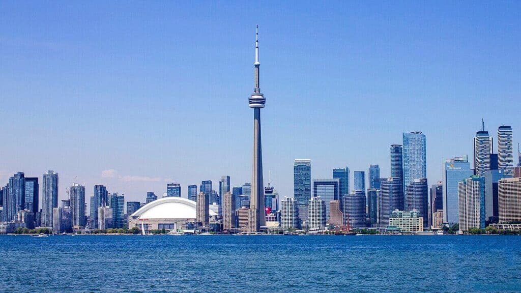 Wide view of Toronto Canada across the ocean.