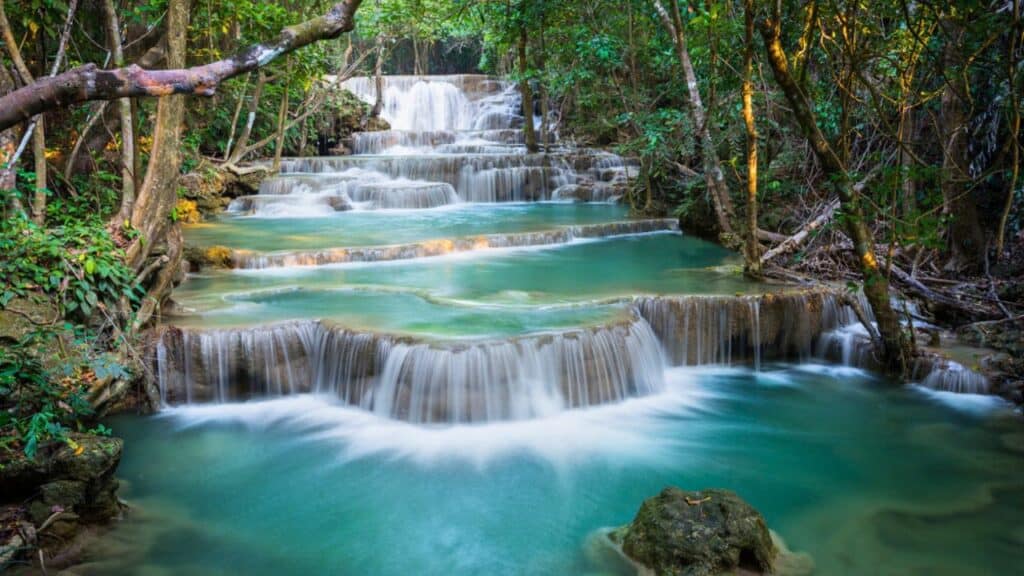 Waterfalls In Erawan National Park Stock